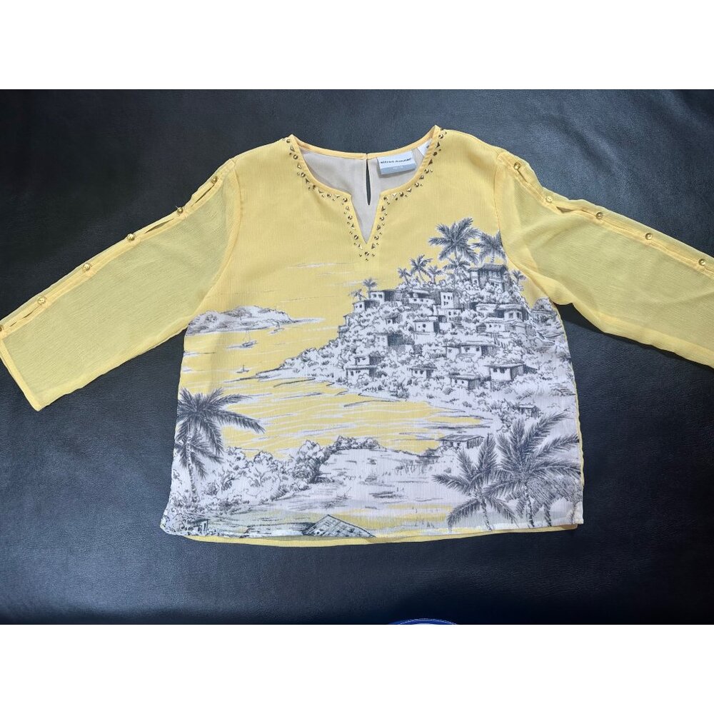 Alfred Dunner Seas The Day Scenic Yellow Size 8P - Picture 2 of 7